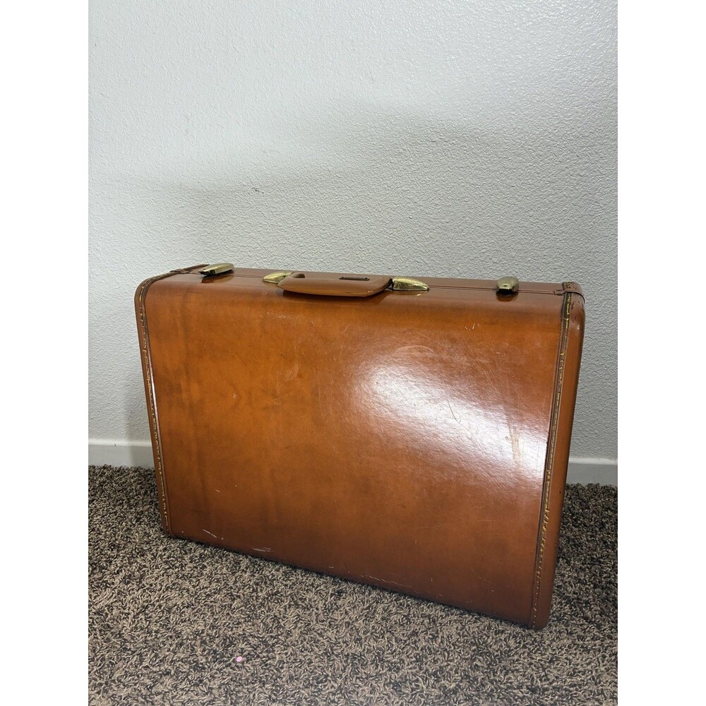 Vintage Samsonite Brown Vinyl Locking Suitcase Style 4632 USA Luggage Travel